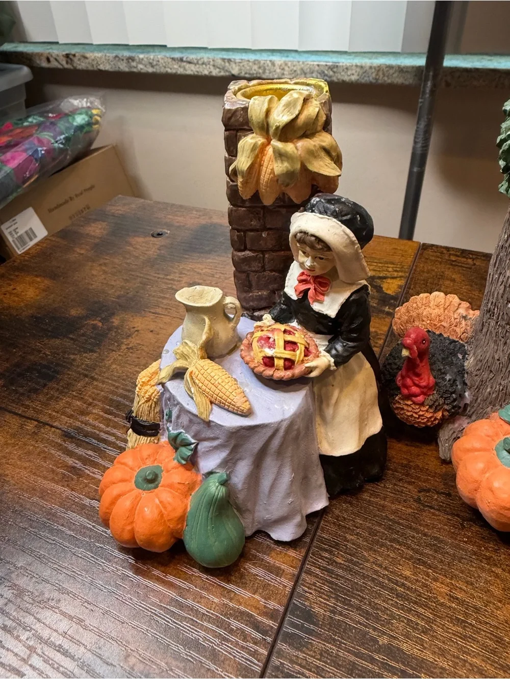 Vintage 1997 Painted Ceramic Pilgrim Candle Holders Pair Thanksgiving